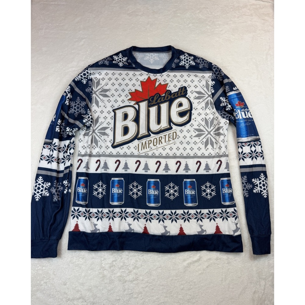 Labatt Blue Holiday Beer Printed Sweatshirt Blue White Christmas